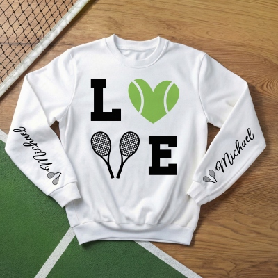 Personalized Tennis Love Sweatshirt/Pullover Hoodie with Name, Multicolor Tennis Game Day Outfit, Birthday Gift for Tennis Lovers/Players/Coaches
