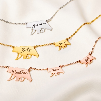 Personalized Names Mama Bear & Cubs Necklace, Dainty Mother's Necklace, Family Jewelry, Birthday/Anniversary/Mother's Day Gift for Wife/Mom/Grandma
