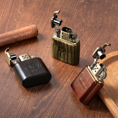 Custom Engraved Logo Lighters for Men, Personalized Sandalwood Lighters Kit, Cigar Flame Lighter, Bachelor Party Gifts for Groomsmen/Best Man