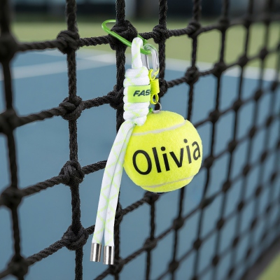 Personalized Name Tennis Ball Bag Charm Keychain with Carabiner Clip, Tennis Accessories, Gift for Tennis Lovers/Players/Coaches