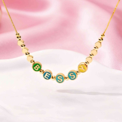Personalized Name Colored Enamel Letter Heart Beaded Necklace, Dainty Name Necklace, Birthday/Anniversary/Wedding Gift for Her/Mom/Bridesmaids/Women