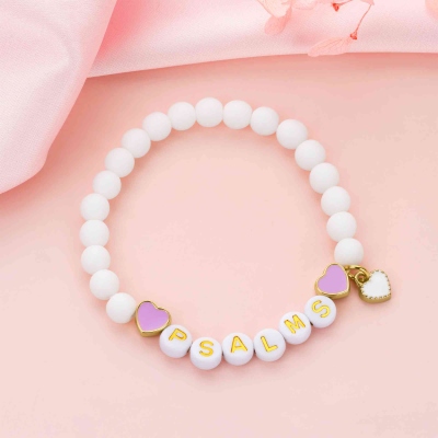 Personalized Name Beaded Heart Charm Bracelet, Dainty Stretchy Bead Heart Bracelet for Girls, Birthday/Christmas Gift for Kids/Toddlers/Women