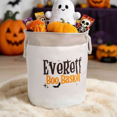 Custom Embroidered Name Halloween Boo Candy Basket, Large Capacity Spooky Basket, Trick or Treat Candy Basket,  Halloween Gift for Kids/Boys/Girls