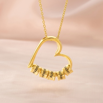 Personalized Multiple Rings Heart Necklace with Names, Dainty Family Jewelry, Birthday/Valentine’s Day/Mother’s Day Gift for Her/Wife/Mom/Grandma