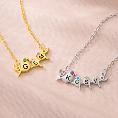 Personalized 2-4 Tiny Hummingbirds Necklace with Initials & Birthstones, Dainty Family Jewelry, Birthday/Mother’s Day Gift for Wife/Mom/Grandma