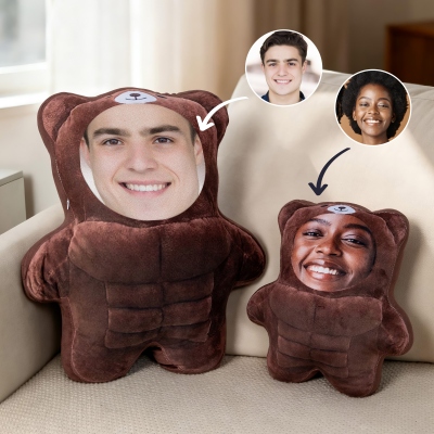 Personalized Muscle Bear Plush Toy: Custom Face Stuffed Animal Pillow