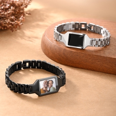 Personligt graverat värmeaktiverat dolt fotoarmband med text, moderna bildsmycken, fars dag/födelsedagspresent till pojkvän/pappa/honom