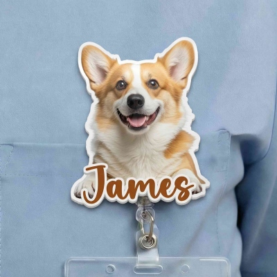Personalized Pet Photo Badge Reel with Name, Pet Portrait ID Badge Clip, Appreciation/Graduation/Birthday Gift for Nurses/Doctors/Medical Staff