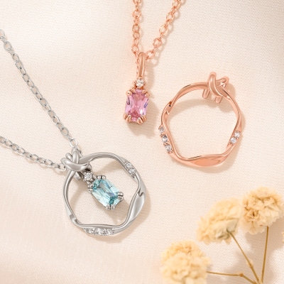 Personalized Engraved Möbius Strip Necklace with Birthstone, Dainty Convertible Jewelry, Birthday/Mother's Day/Valentine's Day Gift for Her/Mom/Couple