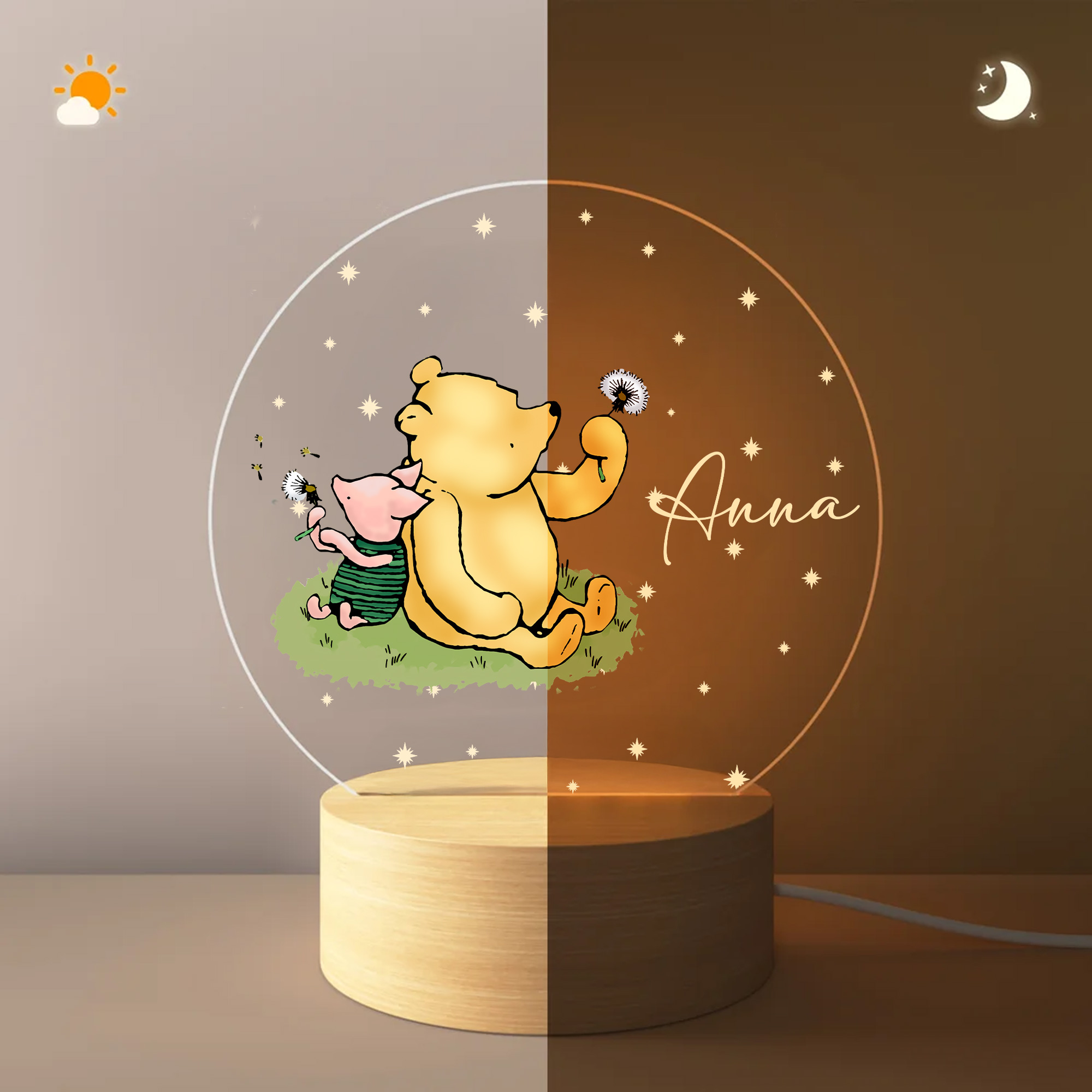 Custom Name Classic Winnie the Pooh LED Night Light, Acrylic Night