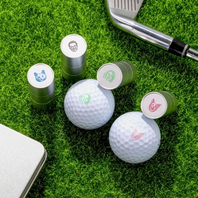 Personlig golfbollstämpel med låda och bläck, golfbollmarkör, golftillbehör, födelsedags-/fars dagspresent till honom/pappa/golfare/djurälskare