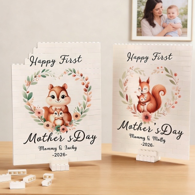 Custom Names Floral Heart Animal Mama & Baby Building Block with Stand, First Mother’s Day Brick Puzzles, Mother’s Day Gift for Newborns/New Mom