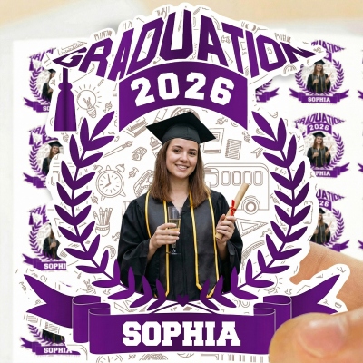 Personalized Photo Graduation Cap Design Stickers with Name & Year, Waterproof Self-Adhesive Graduation Party Favor Labels, Gifts for Graduates