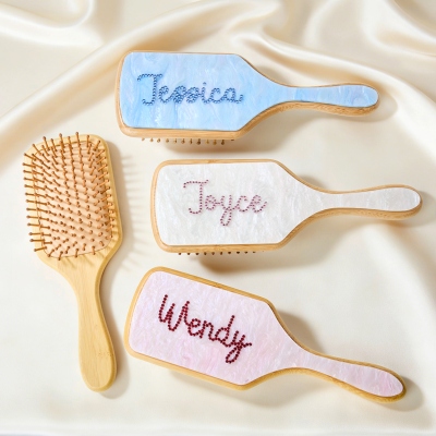 Personalized Name Hair Brush, with Rhinestone Customized Gift, for Her Bridesmaids Gift, for Birthday Mother’s Day Gift, for Mom Party Favor