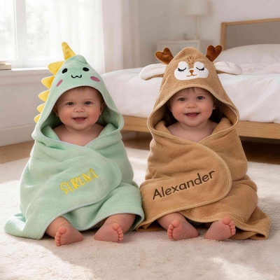 Personalized Name Cute Animal Embroidered Hooded Bath Towel, Summer Pool Bath Essential, Baby Shower/Birthday Gift for Newborns/Kids