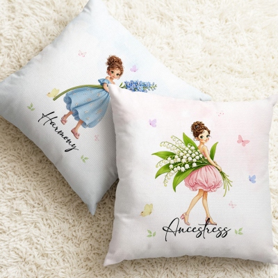 Personalized Name Birth Flower Girl Throw Pillow Cover, Pillowcase with Optional Insert, Mother's Day/Wedding/Birthday Gift for Mom/Bridesmaids/Girls