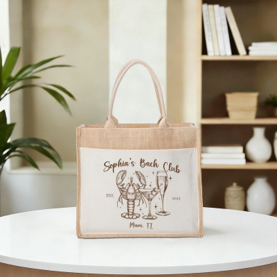Personalisierte Jute-Tasche für den Junggesellinnenabschied, Sommerurlaubstasche für Mädels/Strandtasche, Gastgeschenk für den Junggesellinnenabschied, Geschenk zur Brautparty/Hochzeit für sie/Brautjungfer