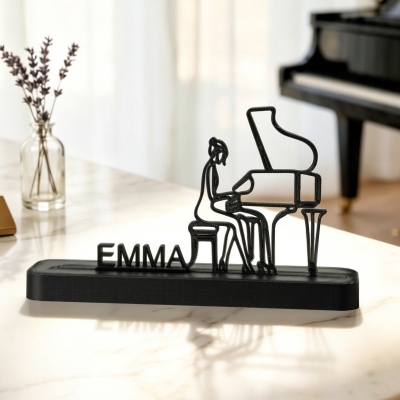 Personalized Pianist & Piano Silhouette Ornament with Name, Multicolor Desk Decor, Teacher's Day/Appreciation/Birthday Gift for Pianists/Music Lovers