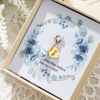 Personalized Initial Something Blue Themed Bouquet Clip with Pearl, Party Favors, Wedding/Engagement/Anniversary Gift for Bridal/Newlyweds/Her