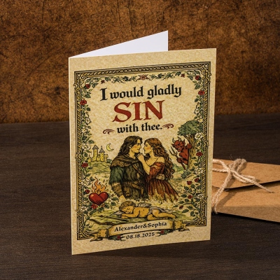 Personalized Medieval Wedding Anniversary Card with Envelope, Funny Romantic Gothic Renaissance Love/Valentines Card, Perfect RPG Gift for Couples