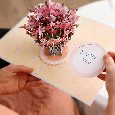 Forever Blooming 3D Flower Pop-Up Card, Handmade Romantic Floral Greeting Card, Valentine's Day Gift for Girlfriend/Wife
