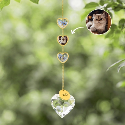 Custom Pet Name & Photo Wind Chime, Resin-Pressed Forget-Me-Not Flowers Wind Chime, Healing Pet Loss Keepsake, Anniversary Gift for Pet Owners/Family