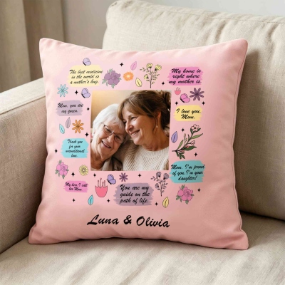 Personalized Photo Inspirational Mother Throw Pillow Cover with Names, Pillowcase with Optional Insert, Birthday/Mother’s Day Gift for Mom/Grandma