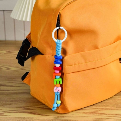 Personalized Multicolor Letter Bead, Handmade Braided Bag Charm with Name, Birthday/Christmas Gift for Kids