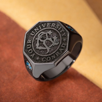 Custom Initials Graduation Signet Ring with Birthstone & School Name, High School College Class Ring, Graduation Mementos Jewelry, Gift for Graduates