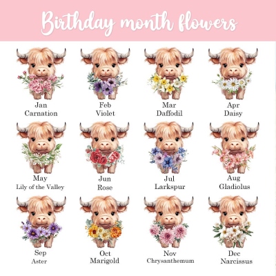 Birth Flower Highland Cow