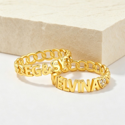Personalized Curb Chain Heart/Star Ring with Name, Sterling Silver 925 Dainty Ring, Birthday/Mother's Day/Anniversary Gift for Her/Mom/Couple/Women