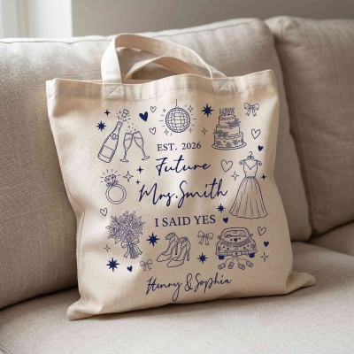 Custom Future Mrs. Canvas Tote Bag with Names, Large-capacity Reusable Souvenir Gift Bag, Bridal Shower Favor, Wedding Gift for Bridesmaids/Friends