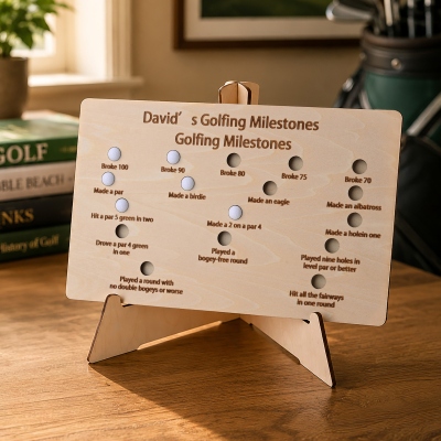 Personalized Name Golfing Golf Milestone Board, Achievement Tracker with Stand, Home Decor, Birthday/Retirement Gift for Golf Lovers/Players/Family