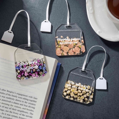 Personalized Text Birth Flower Teabag Bookmark with Ribbon, Funny Bookish Accessory, Birthday/Graduation Gift for Book Lovers/Tea Drinkers/Women