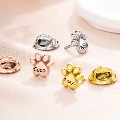 Personalized Engraved Bubble Dog Paw Print Brooch with Name, Minimalist Pet Paw Lapel Pin, Memorial Keepsake, Pet Loss/Sympathy Gift for Pet Owners