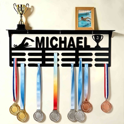 Custom Name Sports Medal Display Stand, Trophy Award Organizer, Sports Memorabilia Wall Decor, Game Day Gift for Sports Lovers/Athletes/Teenagers