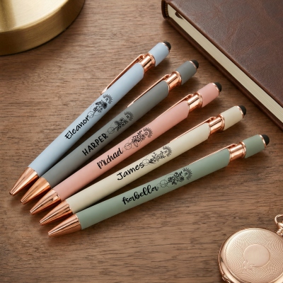 Custom Name Birth Flower Zodiac Sign Gel Pen, Stylus Retractable Ballpoint Pen, Birthday/Graduation/Appreciation Gift for Students/Friends/Teachers