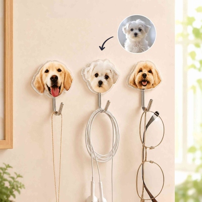 Custom Pet Portrait Wall Hook, Cute Acrylic Cat/Dog Face Self-Adhesive Hook for Door/Desk/Kitchen/Bathroom, Home Decor, Gift for Pet Parents/Lovers