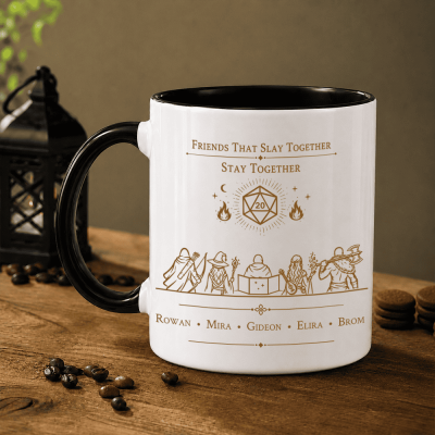 Personalized DND Party Mug, Custom Player Names & Character Silhouettes, DND Team Coffee Cup for Friends That Slay Together, RPG Group Gift