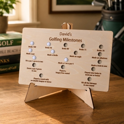 Personalized Name Golfing Golf Milestone Board, Achievement Tracker with Stand, Home Decor, Birthday/Retirement Gift for Golf Lovers/Players/Family