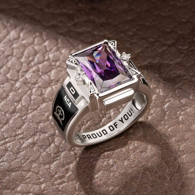 Personalized Engraved Logo Men's Ring with Birthstone, Sterling Silver 925 High School/College Graduation Jewelry, Party Favor, Gift for Graduates/Him
