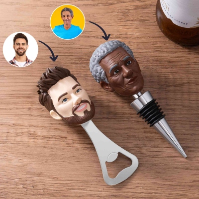 Custom Face Family Bobblehead Bottle Opener or Wine Stopper, Polymer Clay Portrait Bottle Opener, Bachelor Party Favor, Gift for Groomsmen/Best Man