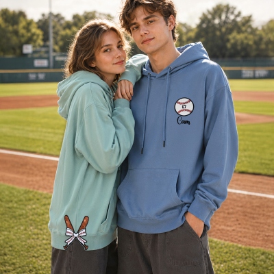 Custom Baseball Name & Number Embroidery T-shirt/Sweatshirt/Hoodie, Glitter Side Cut Bat Bow Crewneck Top, Game Day Outfit, Gift for Baseball Mom/Fans