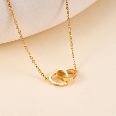 Custom Engraved Double Names Interlocking Hearts Necklace, Dainty Women's Jewelry, Birthday/Valentine's Day/Anniversary Gift for Her/Mom/Girlfriend