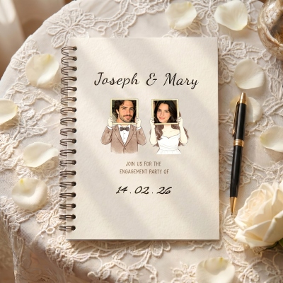 Personalized Couple’s Childhood Photos Notebook with Names & Date, A5 Spiral Memory Journal, Engagement/Wedding Gift for Engaged Couple/Newlyweds