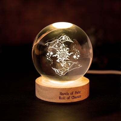 Personalized DND D20 Crystal Ball Night Light, Engraved D20 Lamp with Custom Wooden Base, Unique Gift for DND Players