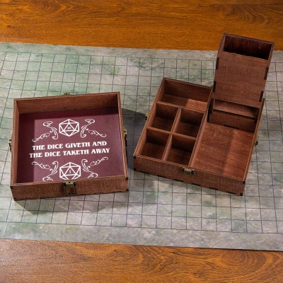 3‑in‑1 Wooden DND Tabletop Storage Box with Removable Dice Tower & Dice Rolling Tray, Multifunctional TTRPG Accessory Organizer for Dice & Miniatures