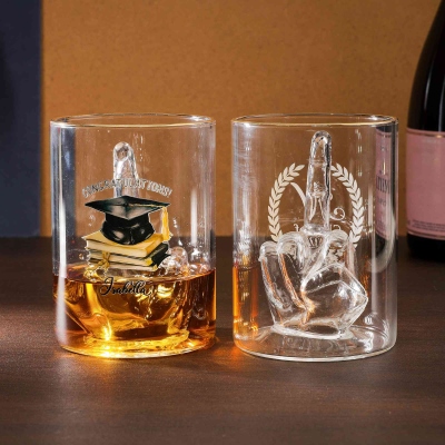 Personalized Funny Middle Finger Graduation Cap Whiskey Glass with Initial/Name, Graduation Party Favor, Fun Gag Gift for Graduates