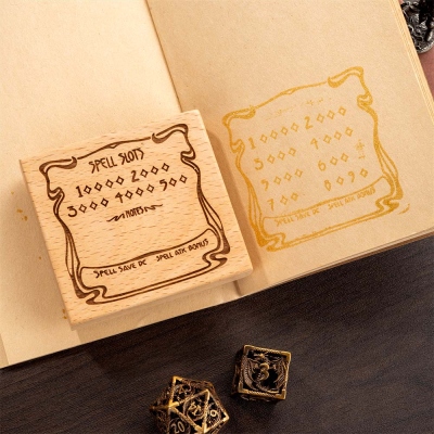 DND Wooden Spell Slot Tracker Rubber Stamp with Ink Pad, Stat Block Style RPG Player Aid for Character Sheet, TTRPG Stationery Gift for DND 5e Players