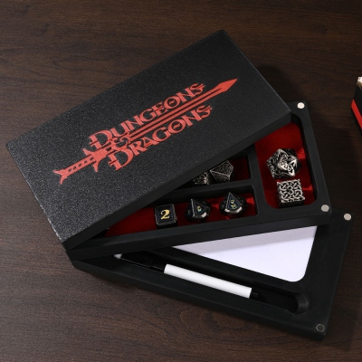 Personalized 3-Tier Magnetic DND Dice Storage Box with Dry Erase Tracker, Dice Tray & Miniature Holder, 3-in-1 DND Accessory Organizer Gifts